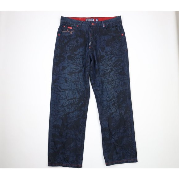 Vintage LRG Mens 38x34 Distressed Abstract Baggy Loose Wide Leg Denim Jeans